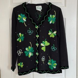 The Quacker Factory Shamrock Cardigan Sweater, Sz Small